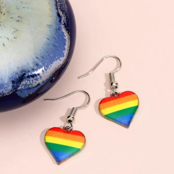 GAY PRIDE EARRINGS LBGTQ RAINBOW EARRINGS HEART SHAPED EARRINGS DANGLE LESBIAN - Picture 6 of 9